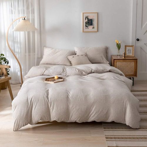  DOUH Jersey Knit Cotton Duvet Cover Queen,Full Duvet Cover Set 3 Pieces,Super Soft Comfy Coffee Solid Pattern Bedding Set for Kids Adults