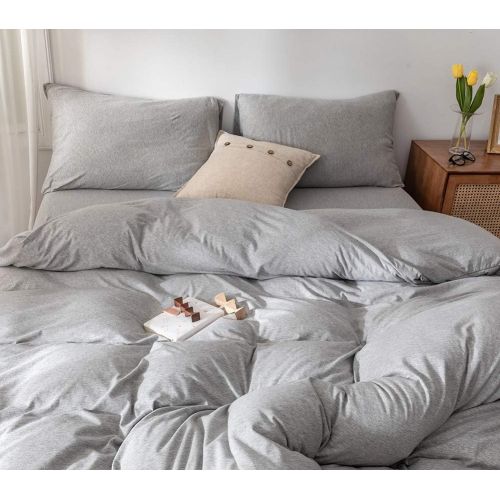  DOUH Jersey Knit Cotton Duvet Cover Queen,Full Duvet Cover Set 3 Pieces,Super Soft Comfy Coffee Solid Pattern Bedding Set for Kids Adults