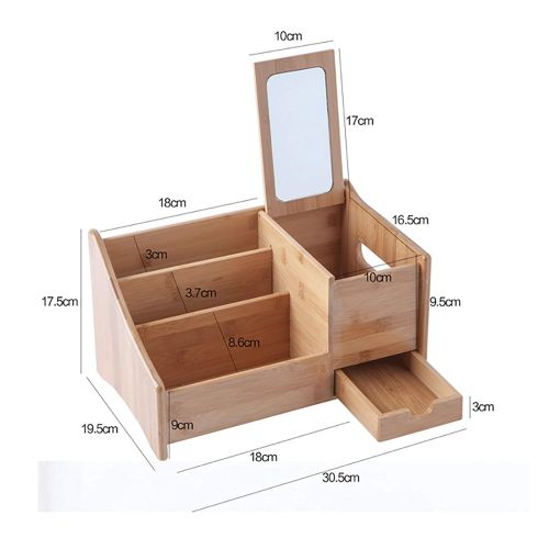  DONGYUER with Mirror Shelf HD Mirror Bamboo Wood Cosmetic Household with Drawer Storage Box Bedroom Desktop Skin Care Products Box,A