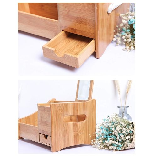  DONGYUER with Mirror Shelf HD Mirror Bamboo Wood Cosmetic Household with Drawer Storage Box Bedroom Desktop Skin Care Products Box,A