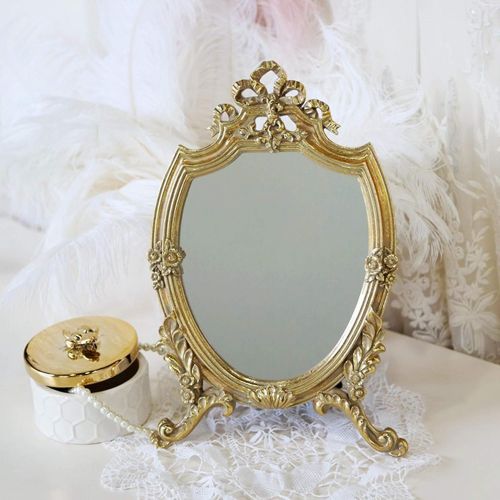  DONGYUER Desktop Makeup Mirror Retro Decorative Mirror Counter Mirror Decoration Makeup Mirror Desktop Dressing Mirror Simple Mirror,A