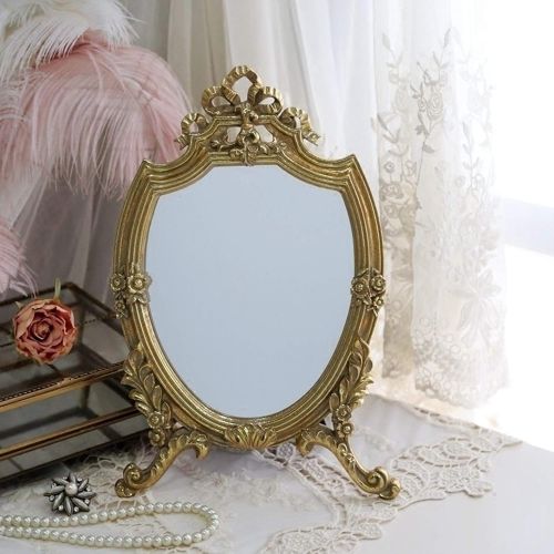  DONGYUER Desktop Makeup Mirror Retro Decorative Mirror Counter Mirror Decoration Makeup Mirror Desktop Dressing Mirror Simple Mirror,A