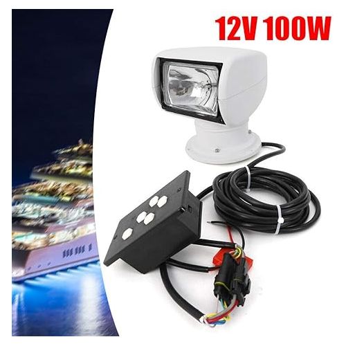  Boat Spotlights, 100W Remote Control Spotlights for Boat Truck, Boat Search Lights Marine Boat Search Lights Marine 360° Rotate Halogen Searchlight Spotlight Searchlight 12V