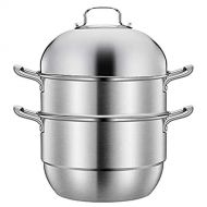 DONSU Thick bottomed 201stainless Steel Steamer Pot 3 Tier Food Steamer with Tempered Glass Lid Work with Handle Suitable for Induction Stoves, Electric Stoves and Wood Stoves (30cm)