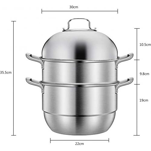  DONSU Thick bottomed 201stainless Steel Steamer Pot 3 Tier Food Steamer with Tempered Glass Lid Work with Handle Suitable for Induction Stoves, Electric Stoves and Wood Stoves (30cm)