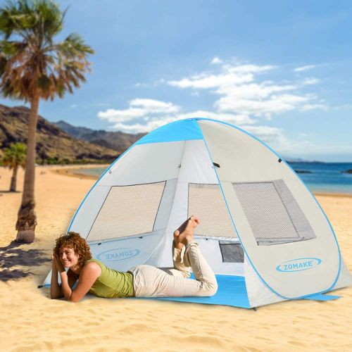  DOOK Beach Tent UV Pop up Sun Shelter Tents, Big Portable Automatic Sun Umbrella, Waterproof/Windproof Instant Easy Outdoor Cabana, Fit 2-4 Persons for Camping, Hiking, Canopy with