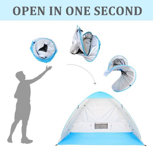  DOOK Beach Tent UV Pop up Sun Shelter Tents, Big Portable Automatic Sun Umbrella, Waterproof/Windproof Instant Easy Outdoor Cabana, Fit 2-4 Persons for Camping, Hiking, Canopy with