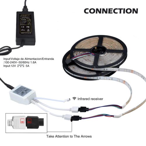  DOOLLAND LED Light Strips with Remote Controller,600 LEDs SMD 3528 RGB Strip Lights 32.8ft(10M),Waterproof Multicolor Changing LED Lights Ribbon with Power Supply,Cuttable String Light Stri