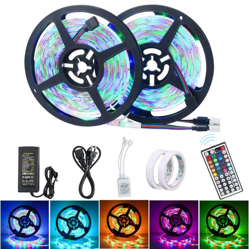  DOOLLAND LED Light Strips with Remote Controller,600 LEDs SMD 3528 RGB Strip Lights 32.8ft(10M),Waterproof Multicolor Changing LED Lights Ribbon with Power Supply,Cuttable String Light Stri