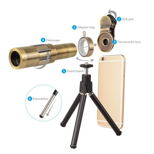  DOOLST Phone Camera Lens Telescope Lens Optical HD 20X Zoom Phone Lens Telephoto Lens Kit with Tripod,Brass