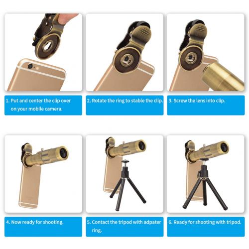  DOOLST Phone Camera Lens Telescope Lens Optical HD 20X Zoom Phone Lens Telephoto Lens Kit with Tripod,Brass