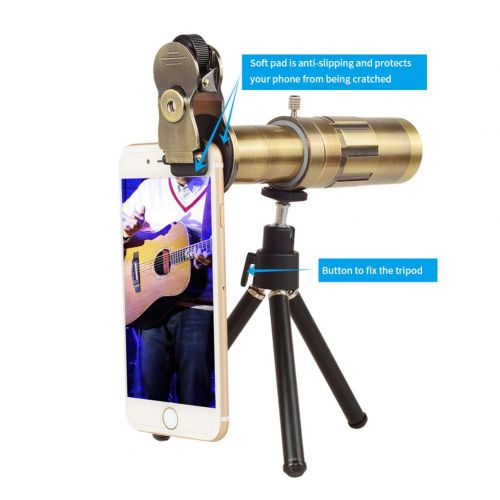  DOOLST Phone Camera Lens Telescope Lens Optical HD 20X Zoom Phone Lens Telephoto Lens Kit with Tripod,Brass