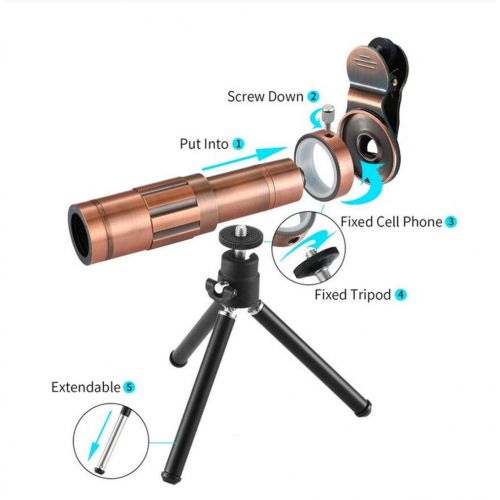  DOOLST Phone Camera Lens Telescope Lens Optical HD 20X Zoom Phone Lens Telephoto Lens Kit with Tripod,Bronze