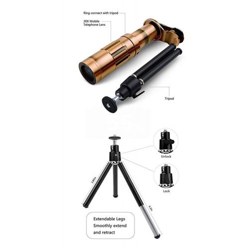  DOOLST Phone Camera Lens Telescope Lens Optical HD 20X Zoom Phone Lens Telephoto Lens Kit with Tripod,Bronze