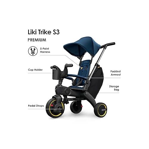  Doona Liki Trike S3, Royal Blue - 5-in-1 Compact, Foldable Tricycle - Suitable for Toddlers 10 to 36 Months