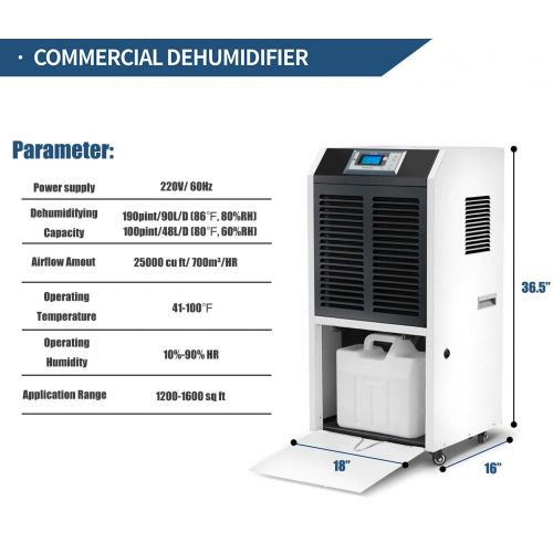  DOROSIN AIR DOROSIN Dehumidifier, 190 Pint 24 Gallon Portable Intelligent Commercial Air Dryer Large Capacity Industrial Auto Defrost Dehumidifier with LED Display Water Tank Drain Hose for Ba