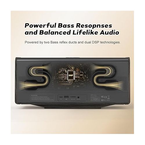  DOSS SoundBox Ultra Bluetooth Speaker with 2.1 Sound Channel Audio, 80W Superior Sound with Deep Bass, Two DSP Technologies, 18H Playtime, Bluetooth 5.3, Wireless Speaker for Home, Office,Bedroom-Gold