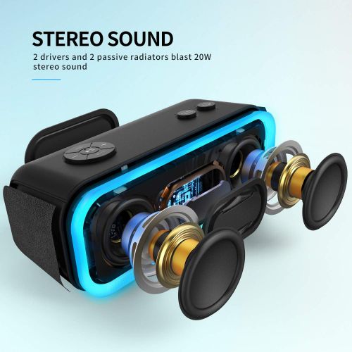  [아마존베스트][Upgraded] DOSS SoundBox Pro Portable Wireless Bluetooth Speaker with 20W Stereo Sound, Active Extra Bass, Wireless Stereo Paring, Multiple Colors Lights, Waterproof IPX5, 10 Hrs B