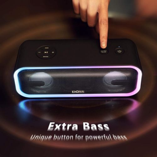  [아마존베스트]Bluetooth Speakers, DOSS SoundBox Pro+ Wireless Bluetooth Speaker with 24W Impressive Sound, Booming Bass,15Hrs Playtime, Wireless Stereo Pairing, Mixed Colors Lights, IPX5, 66 FT