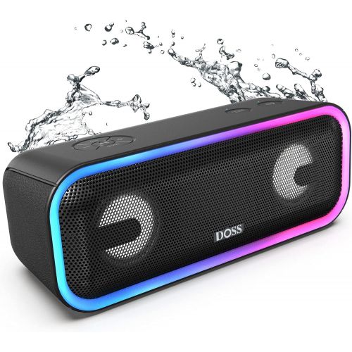  [아마존베스트]Bluetooth Speakers, DOSS SoundBox Pro+ Wireless Bluetooth Speaker with 24W Impressive Sound, Booming Bass,15Hrs Playtime, Wireless Stereo Pairing, Mixed Colors Lights, IPX5, 66 FT