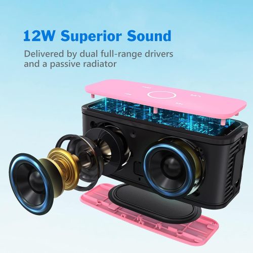  [아마존베스트]DOSS SoundBox Touch Portable Wireless Bluetooth Speakers with 12W HD Sound and Bass, 20H Playtime, Handsfree, Speakers for Home, Outdoor, Travel-Pink
