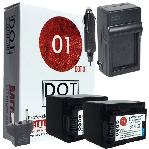  DOT-01 2X Brand 3150 mAh Replacement Canon BP-727 Batteries Charger Canon HF R62 Camcorder Canon BP727