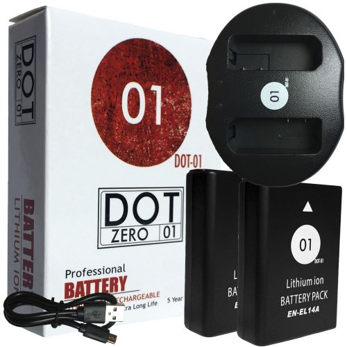  DOT-01 2X Brand 1650 mAh Replacement Nikon EN-EL14A  EN-EL14 Batteries Dual Slot USB Charger Nikon P7100 Digital Camera Nikon ENEL14A