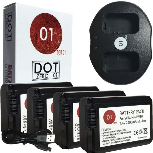  DOT-01 4X Brand 2200 mAh Replacement Sony NP-FW50 Batteries and Dual Slot USB Charger for Sony SLT-A55V Digital SLR Camera and Sony FW50