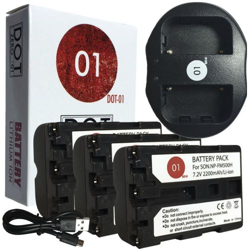  DOT-01 3X Brand 2200 mAh Replacement Sony NP-FM500H Batteries and Dual Slot USB Charger for Sony A57 Digital SLR Camera and Sony FM500H