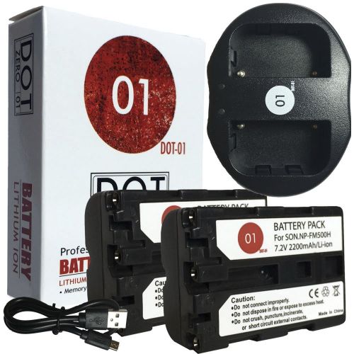  DOT-01 2X Brand 2200 mAh Replacement Sony NP-FM500H Batteries and Dual Slot USB Charger for Sony A850 Digital SLR Camera and Sony FM500H