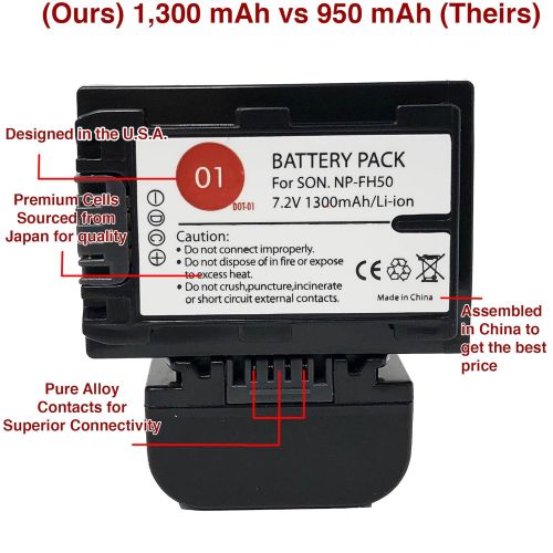  DOT-01 3X Brand 1300 mAh Replacement Sony NP-FH50 Batteries Dual Slot USB Charger Sony A390 Digital SLR Camera Sony FH50