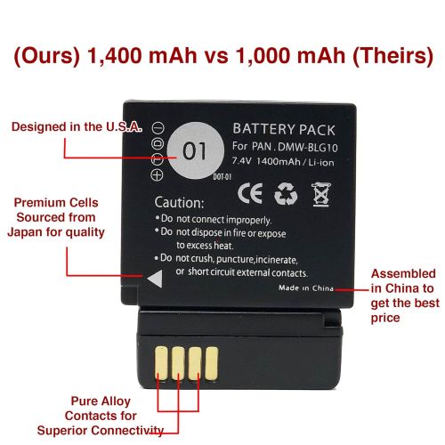  DOT-01 4X Brand 1400 mAh Replacement Panasonic DMW-BLG10 Batteries and Dual Slot USB Charger for Panasonic DMC-GF6 Compact System Digital Camera and Panasonic BLG10