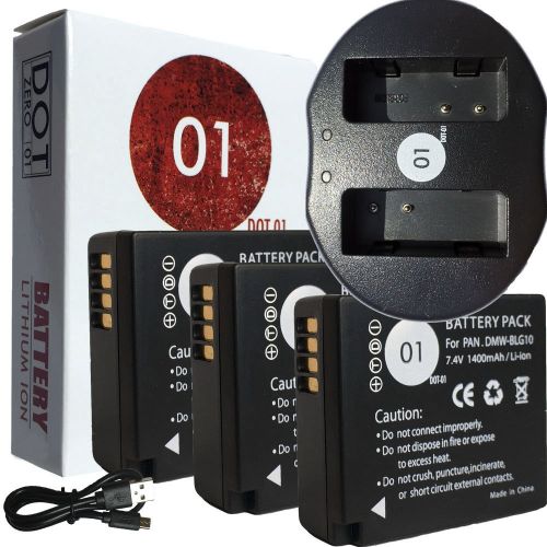  DOT-01 3X Brand 1400 mAh Replacement Panasonic DMW-BLE9 Batteries and Dual Slot USB Charger for Panasonic GF5X Compact System Digital Camera and Panasonic BLE9