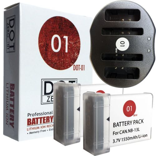  DOT-01 2X Brand 1550 mAh Replacement Canon NB-13L Batteries and Dual Slot USB Charger for Canon SX740 SX720 HS Digital Camera and Canon NB13L