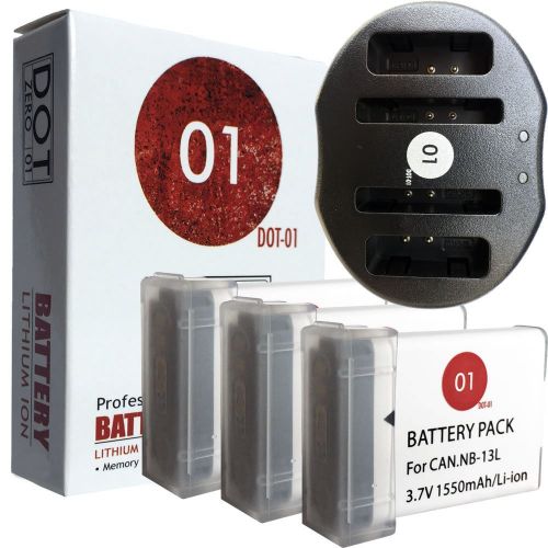  DOT-01 3X Brand 1550 mAh Replacement Canon NB-13L Batteries and Dual Slot USB Charger for Canon G7 X Digital Camera and Canon NB13L