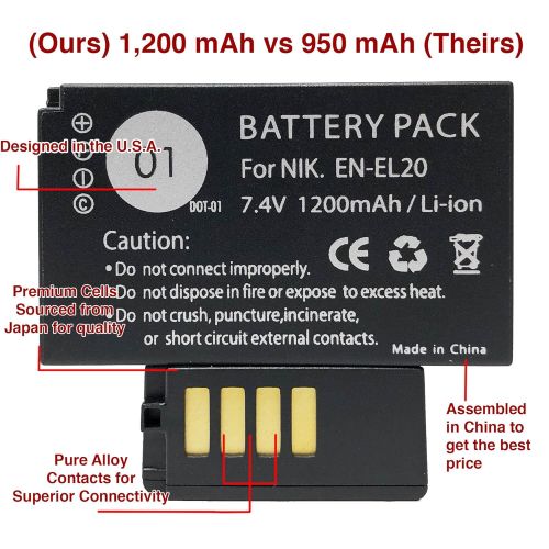  DOT-01 4X Brand 1200 mAh Replacement Nikon EN-EL20 Batteries and Dual Slot USB Charger for Nikon 1 J2 Digital Camera and Nikon ENEL20