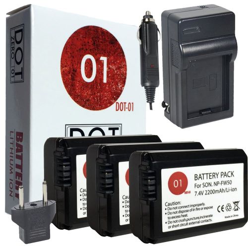  DOT-01 3X Brand Sony A6500 Batteries and Charger for Sony A6500 Camera and Sony A6500 Battery and Charger Bundle for Sony FW50 NP-FW50