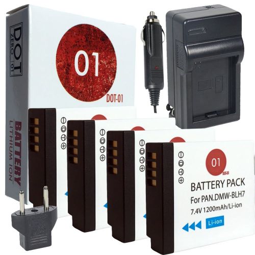  DOT-01 4X Brand Panasonic Lumix LX15 Batteries and Charger for Panasonic Lumix LX15 Camera and Panasonic LX15 Battery and Charger Bundle for Panasonic BLH7 DMW-BLH7