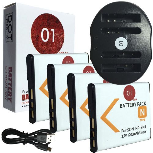 DOT-01 4X Brand 1200 mAh Replacement Sony NP-BN1 Batteries and Dual Slot USB Charger for Sony DSC-W350 Digital Camera and Sony BN1