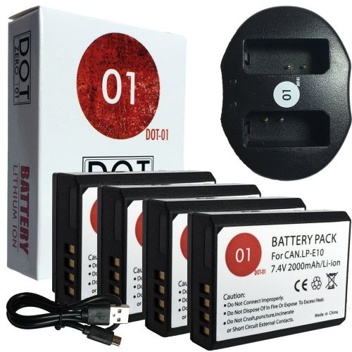  DOT-01 4X Brand 2000 mAh Replacement Canon LP-E10 Batteries Dual Slot USB Charger Canon EOS Rebel T3 Digital SLR Camera Canon LPE10