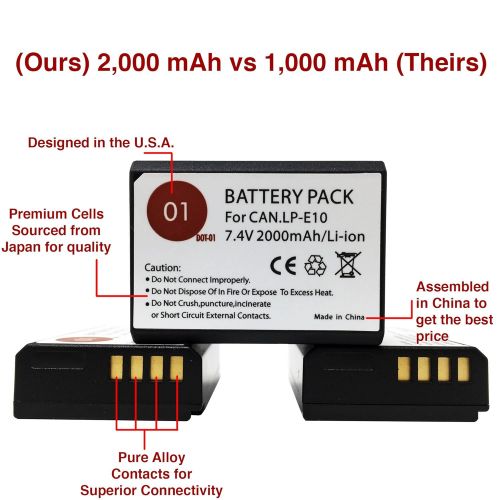  DOT-01 4X Brand 2000 mAh Replacement Canon LP-E10 Batteries Dual Slot USB Charger Canon EOS Rebel T3 Digital SLR Camera Canon LPE10