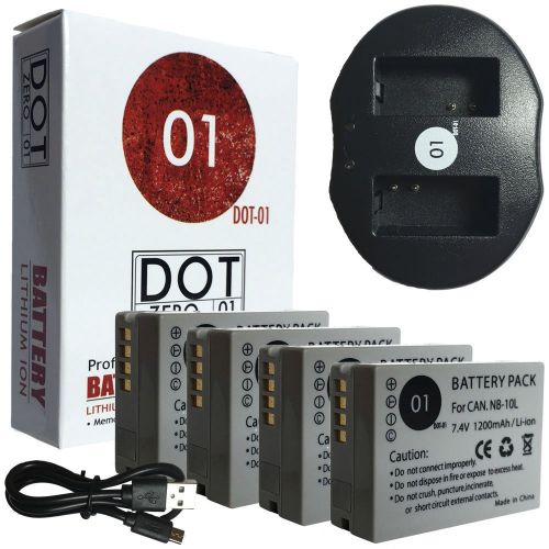  DOT-01 4X Brand 1200 mAh Replacement Canon NB-10L Batteries and Dual Slot USB Charger for Canon G15 Digital Camera and Canon NB10L