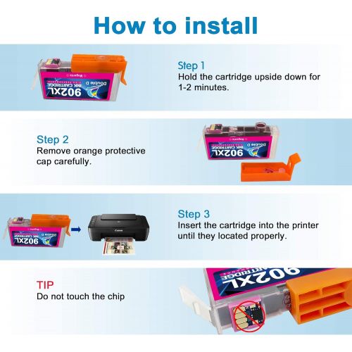  Double D 902xl Color Ink Cartridge Compatible Replacement for HP 902 902xl 902 XL (Upgrade Chip) for HP OfficeJet 6968 6978 6962 6958 6954 6960 6970 6950 6979 6951 Printer (3-Pack)