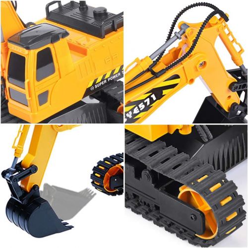  [아마존핫딜][아마존 핫딜] DOUBLE E Remote Control Excavator Toy Truck 1/26 with Rechargeable Battery Simulated Sounds 2.4GHz Construction Vehicles Truck