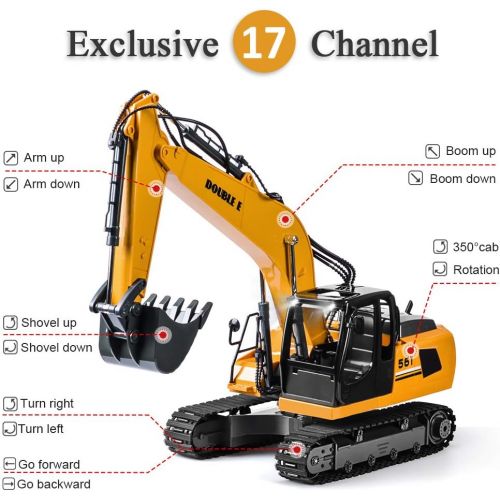  [아마존핫딜][아마존 핫딜] DOUBLE E Remote Control Truck Excavator Toy 17 Channel 1:16 Scale RC Tractor with Metal Shovel Lights Sounds 2 Batteries 2.4Ghz Construction Toy