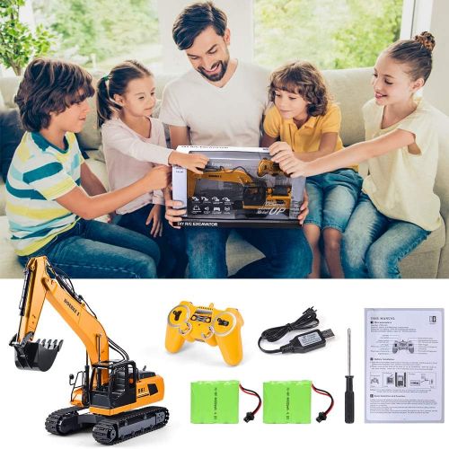  [아마존핫딜][아마존 핫딜] DOUBLE E Remote Control Truck Excavator Toy 17 Channel 1:16 Scale RC Tractor with Metal Shovel Lights Sounds 2 Batteries 2.4Ghz Construction Toy