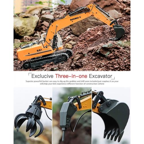  [아마존핫딜][아마존 핫딜] DOUBLE E 17 Channel Full Functional Remote Control Truck Metal Shovel RC Excavator with 2 Bonus Drill and Grasp