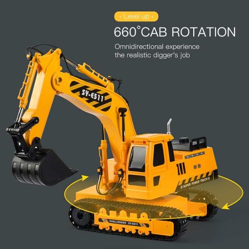  [아마존핫딜][아마존 핫딜] DOUBLE E Remote Control Excavator Toys Fully Functional Construction Tractor, Rechargeable Rc Excavator 1:20 RC Excavator Truck with Lights & Sounds 2.4Ghz Transmitter, White