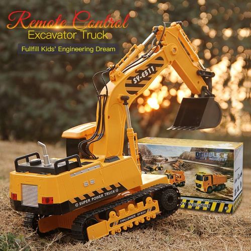  [아마존핫딜][아마존 핫딜] DOUBLE E Remote Control Excavator Toys Fully Functional Construction Tractor, Rechargeable Rc Excavator 1:20 RC Excavator Truck with Lights & Sounds 2.4Ghz Transmitter, White