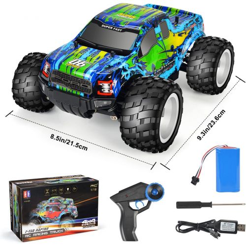  DOUBLE E Ford Raptor F150 Remote Control Car 20km/h 4WD RC Car with Rechargeable Battery Headlights High Speed Off Road Monster Trucks for Boys Girls Kids, Green